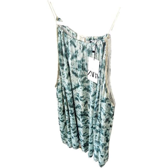 ZARA Women's A-Line Tie Dye Gold Thread Sleeveless Mini Dress. SIZE XL - Picture 7 of 16